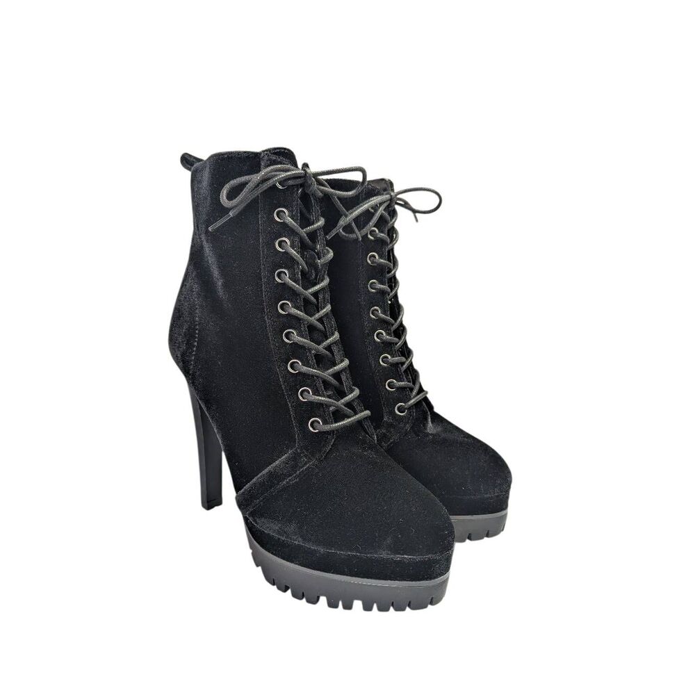 Aldo Aliria Black Velvet platform zip lace up bootie heels womens 8.5